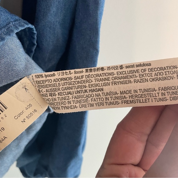 MASSIMO DUTTI Chambray Lace Balloon Sleeve Blouse - Blue Size 4 - Picture 10 of 12